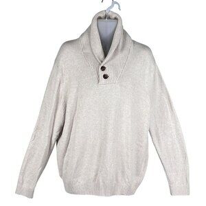 Izod Mens XL Cream Shawl Collar Pullover Sweater Preppy Old Money Minimalist